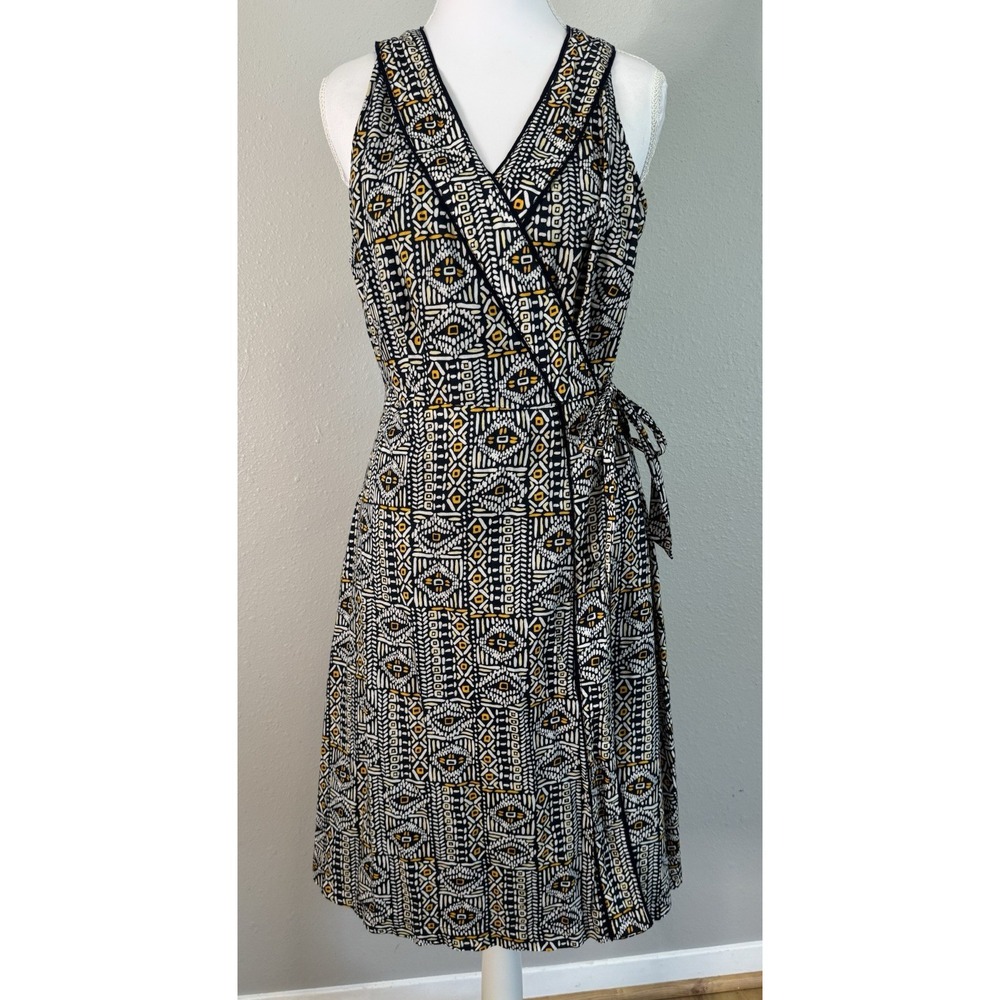 Tommy Hilfiger Cotton Geometric Wrap Midi Dress Boho Preppy Sleeveless M